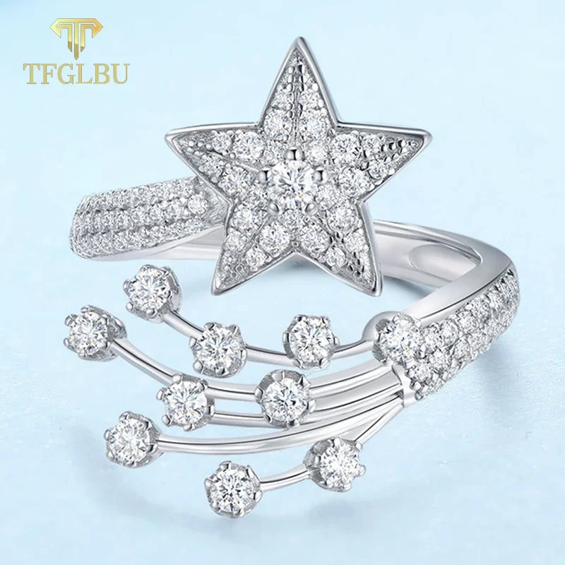 

TFGLBU Unique Comet Round Cut All Moissanite 925 Sterling Sliver Ring for Women Shine Star Party Band Original Jewelry Wholesale