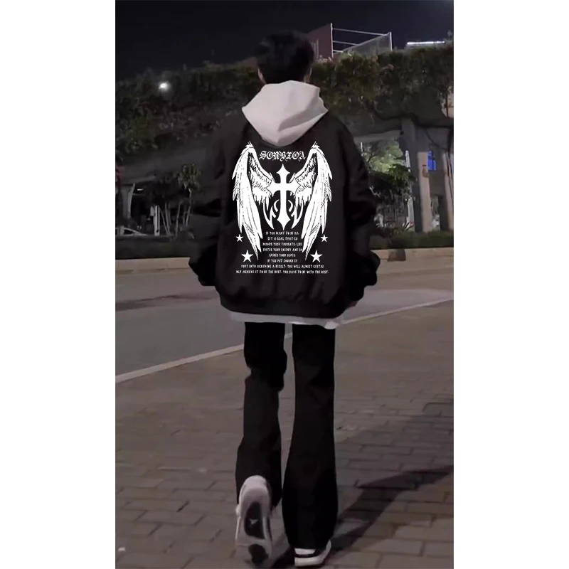 

Мужская весенне-осенняя верхняя одежда в стиле ретро с американским крестообразным принтом, бейсбольная куртка для пилота, свободная посадка из полиэстера, повседневная длинная одежда...