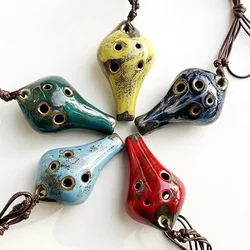 1pc,Crafts 6-hole ocarina kiln-changed small water drop six-hole ocarina with hanging rope