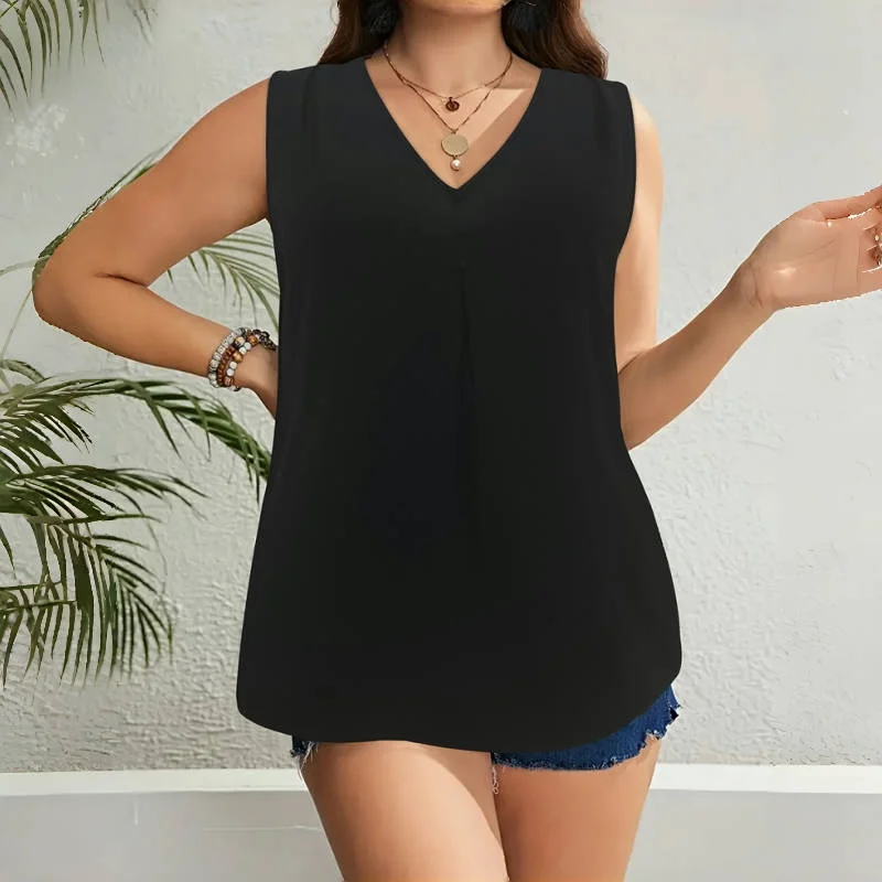 Top Women Casual Fashion Black V Neck Sleeveless Summer Clothes Large Vest Tank Tops T-shirts Plus Size Female