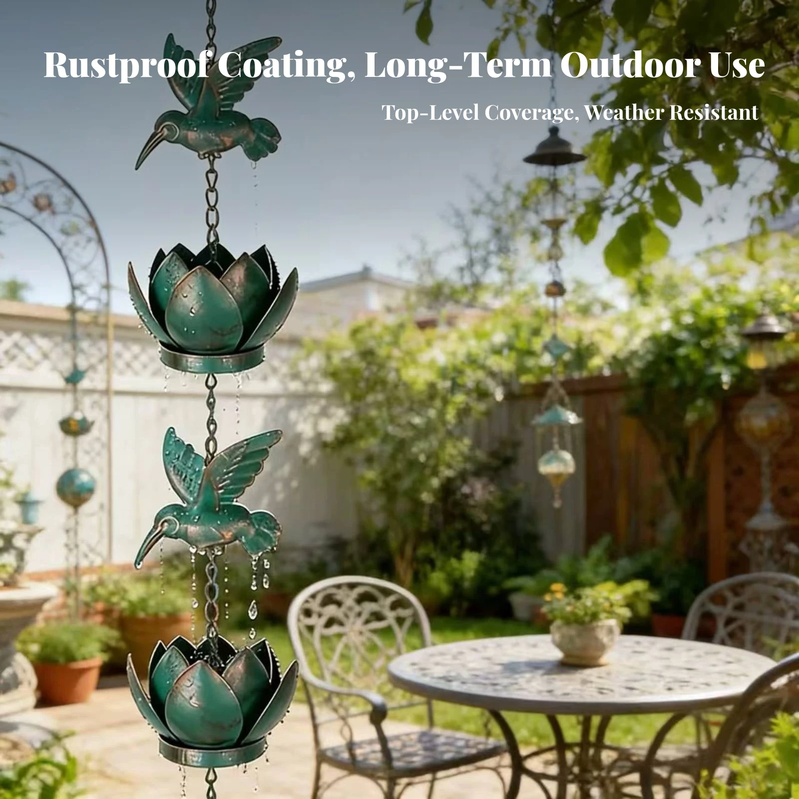 Water Drainage Vertical Design Garden Decor Hummingbird Rain Chain Rust-Resistant Lotus Rain Chain for Eaves