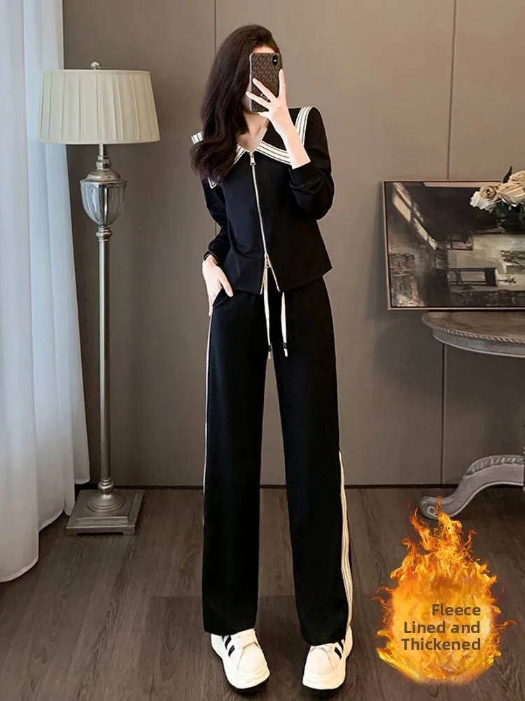 

High-End European Spor Casual Set Women's Autumn 2026 Faion Slimming Sweatirt Wide Leg Pants Elely Two-Piece Set