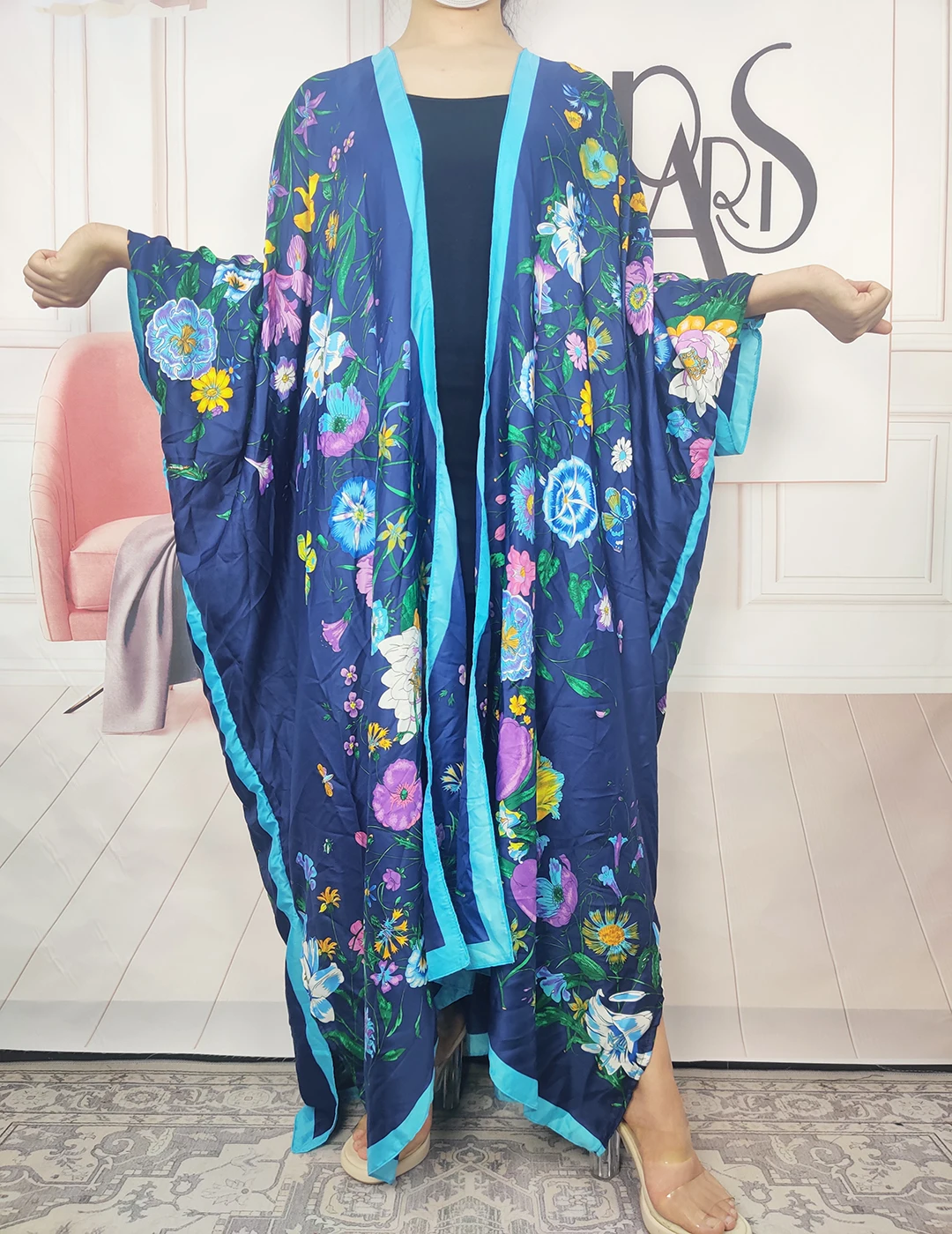 Europe 2023 Summer Elegant Foral Boho Open Front Sexy Lady Swimwear Cardigans Causal African Women Silk Printed Long Kimonos