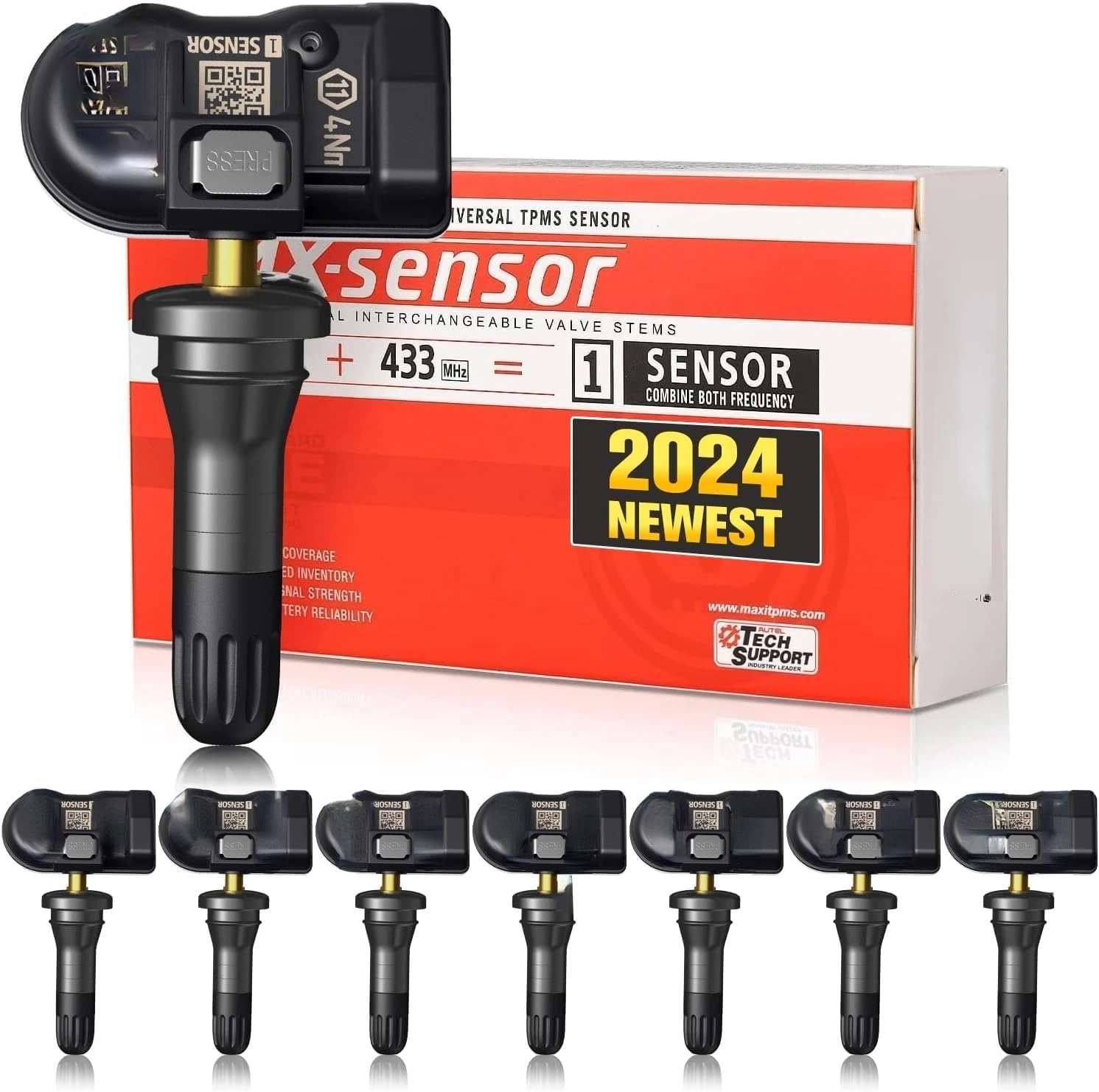 Sensor Set of 8, 315+433MHz 2in1 Universal Tire Sensor Replacement, 100% Cloneable,OEM Quality, Programmable