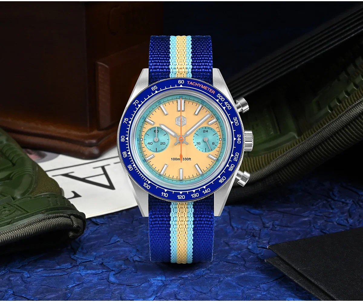 San Martin New Chronograph VK64 Quartz Watch Original Design 39.5mm Men Sports Business Dress Watches Waterproof 100m SN0116