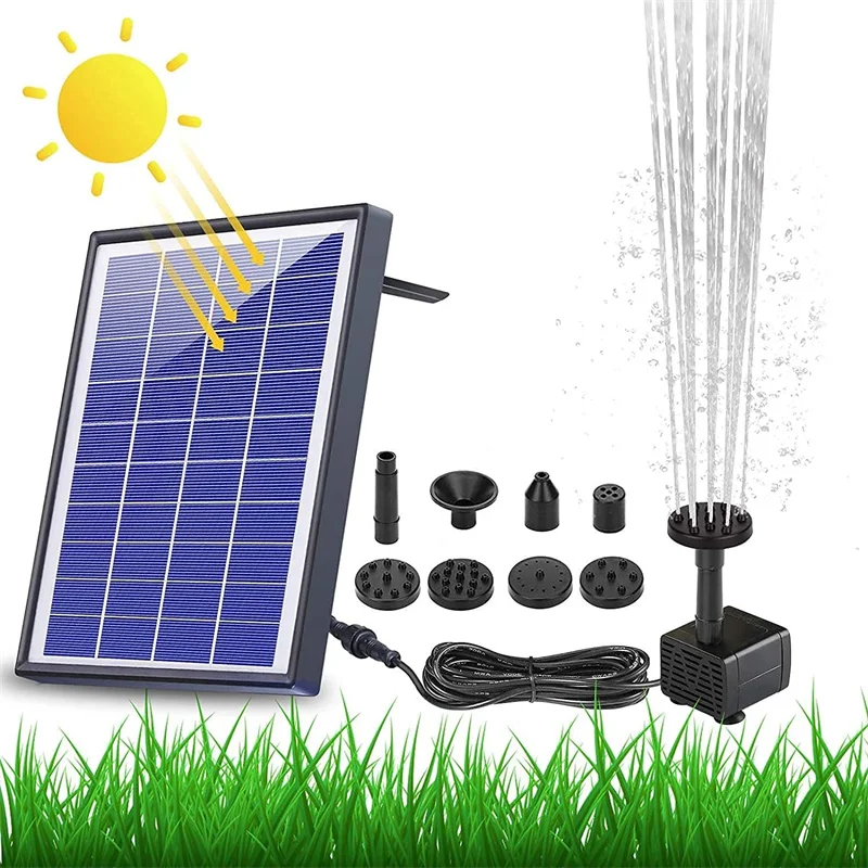 

6.5W solar fountain, solar powered water pump with battery, equipped with 6 nozzles, used for bird bath aquarium pond or garden