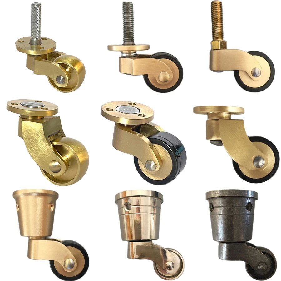 Roulettes en Laiton/Laiton + Caoutchouc pour Salle de Bain, Table, Chaise, Canapé, Pieds de Meubles, à Comcussion à 360 °, 4 Pièces