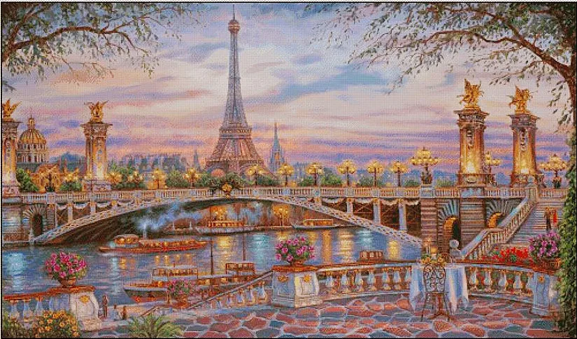 

Chinese Cross-Stitch Kits for Embroidery Needlework, Beautiful Night View, Paris, Cross Stitch, DIY Sets, 16CT, 14CT, 18CT