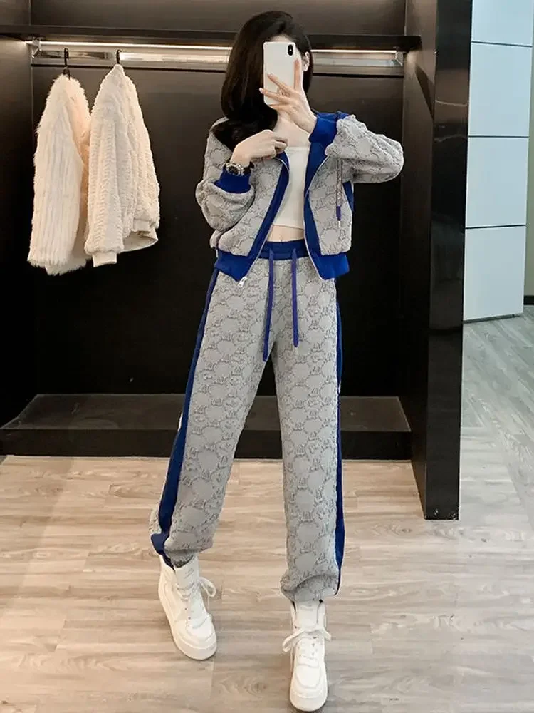 Color Matching Sport Sweatshirt Ladies Trouser Spring Autumn Draw String Tracksuit Women\'s Pants Two Piece Set Printing Clothes