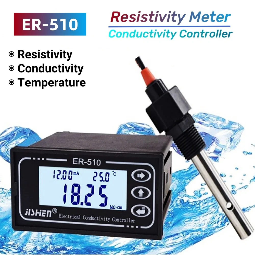 ER-510 Resistivity Meter EC Sensor Electronic Conductivity Meter 4-20mA High Purity Water Mixed Bed EDI Equipment TDS Tester