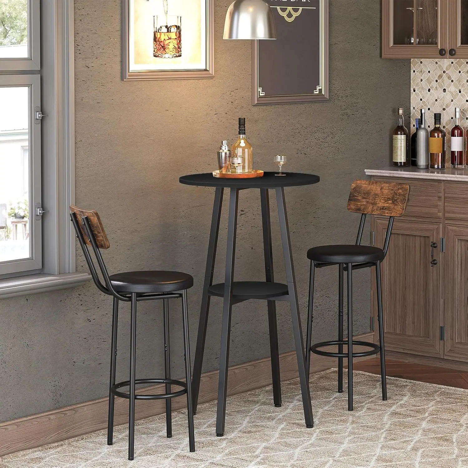 2-Tier Bistro Table with Storage, 37.4" High Top Table for Small Spaces, Cocktail Table with Top Particleboard for Kitchen