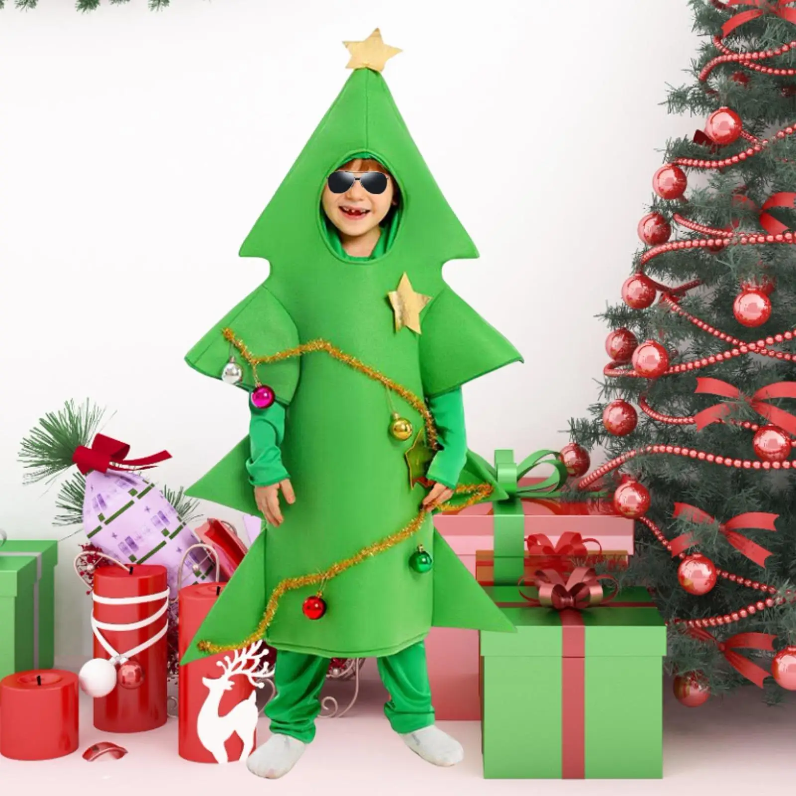 Christmas Tree Costume with Jumpsuit Dressing up for Children New Year Gifts