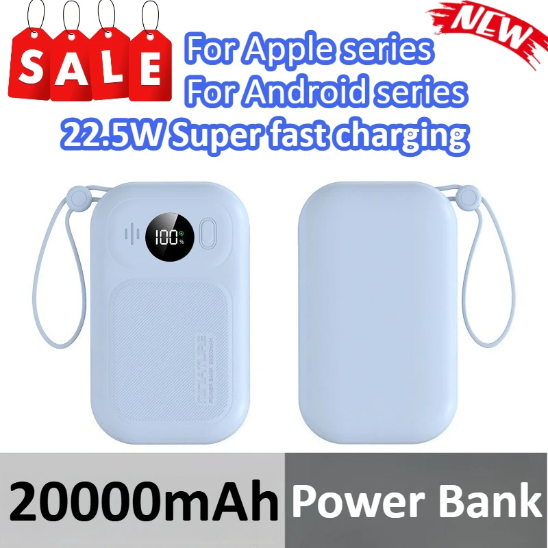 

20000mAh Power Bank With Built-in Cable 22.5W Fast Charging Power Bank For Samsung For iPhone For Xiaomi For Huawei