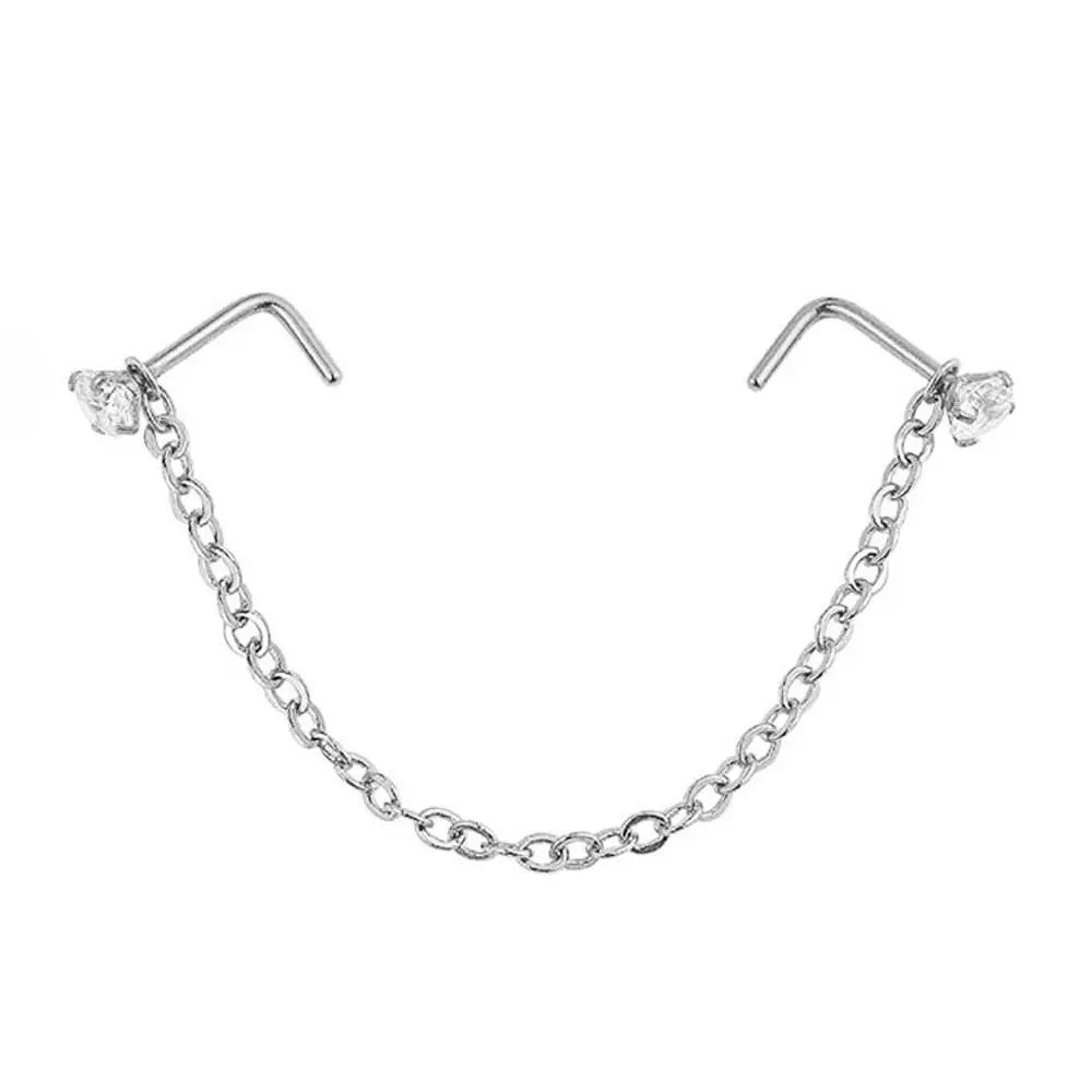 Gifts Love Heart Chain Rhinestones Septum Rings Stainless Steel Nose Piercing Ring Nose Stud Double Nose Chain Septum Rings
