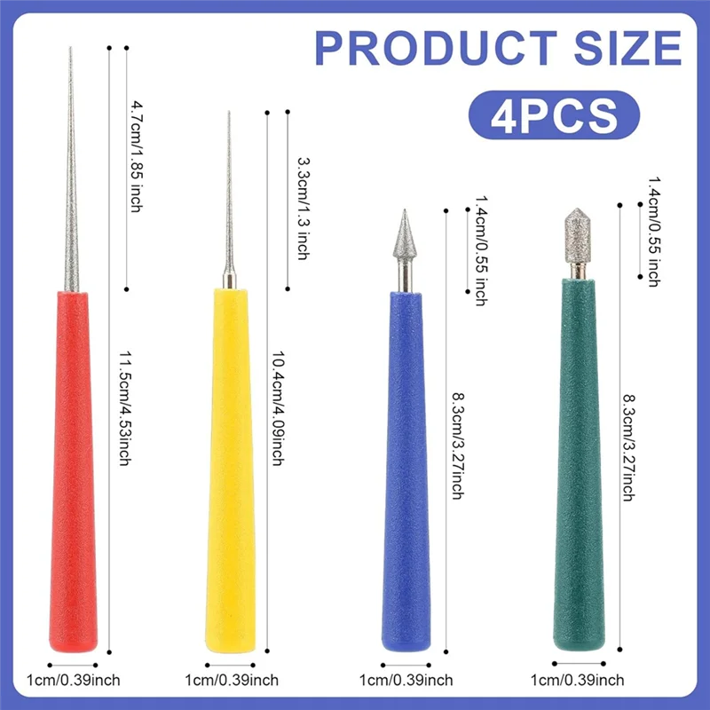 ABLU-4Pcs Diamond Tipped Bead Reamer, Bead Reamer Tool Set For Jewelry Making Beading Hole Enlarger Removes Burrs
