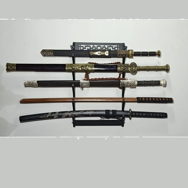 5-Tier Sword Holder Wall Mount Samurai Sword Stand Display Katana Wakizashi Tanto Wall Hanger Sword Rack Five Layer Hollow Out