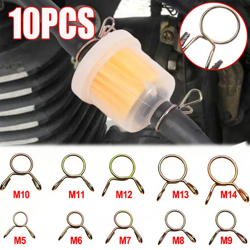 10pcs Car Fuel Multifunctional Water Hose Clamp Zinc Plated Pipe Clips Spring Clamp Buckle Single Coil Fixed Clip Assortment Kit