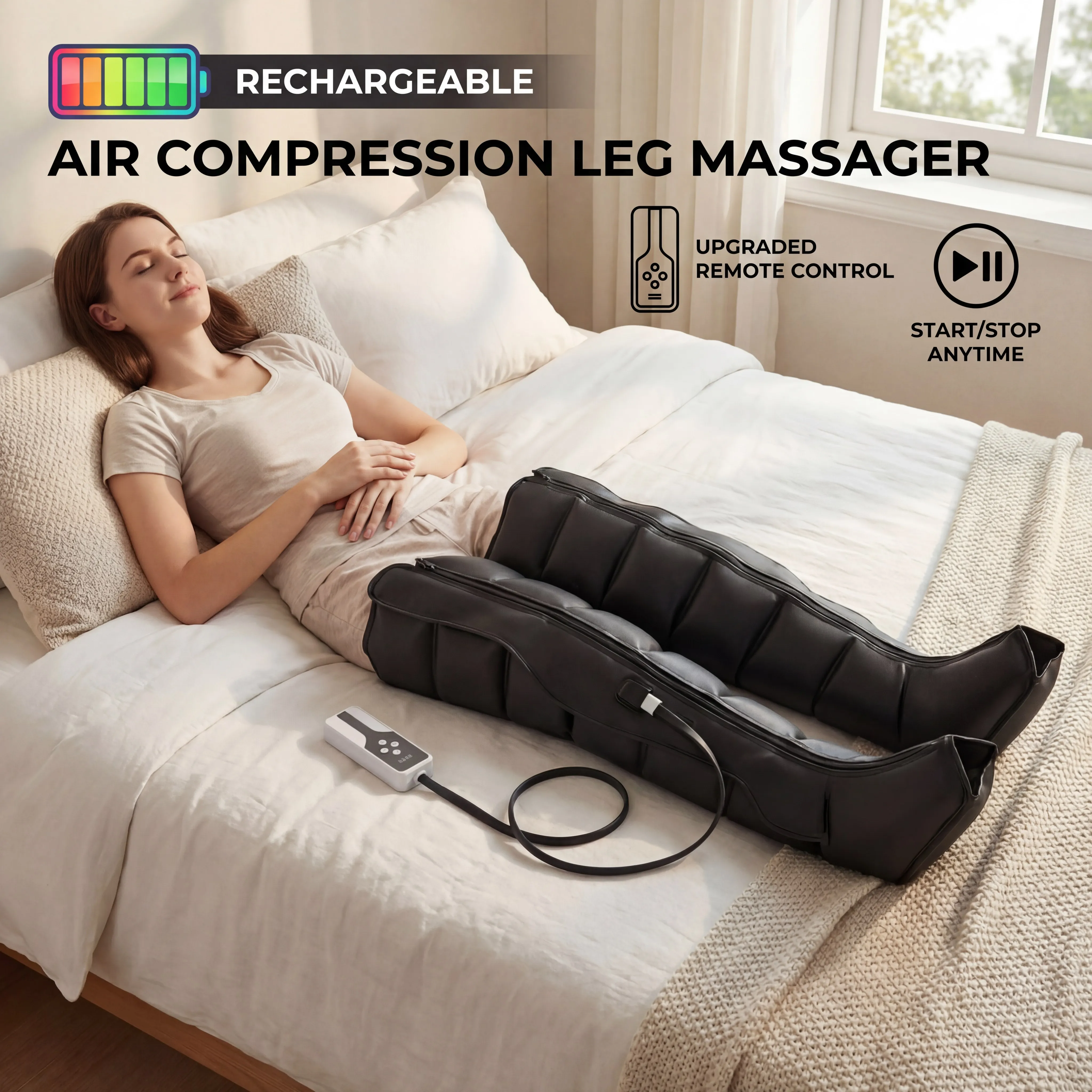 Professionele Airwave-drukmassageapparaat met 01-adapter 110-220V plug-in Ergonomisch ontwerp voor benen en draagbaar thuisgebruik over het hele lichaam