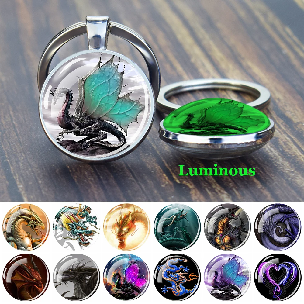 Llaveros de dragón malvado 2024, año del dragón chino que brilla en la oscuridad, colgante de doble cara, llavero luminoso de dragón de cielo estrellado