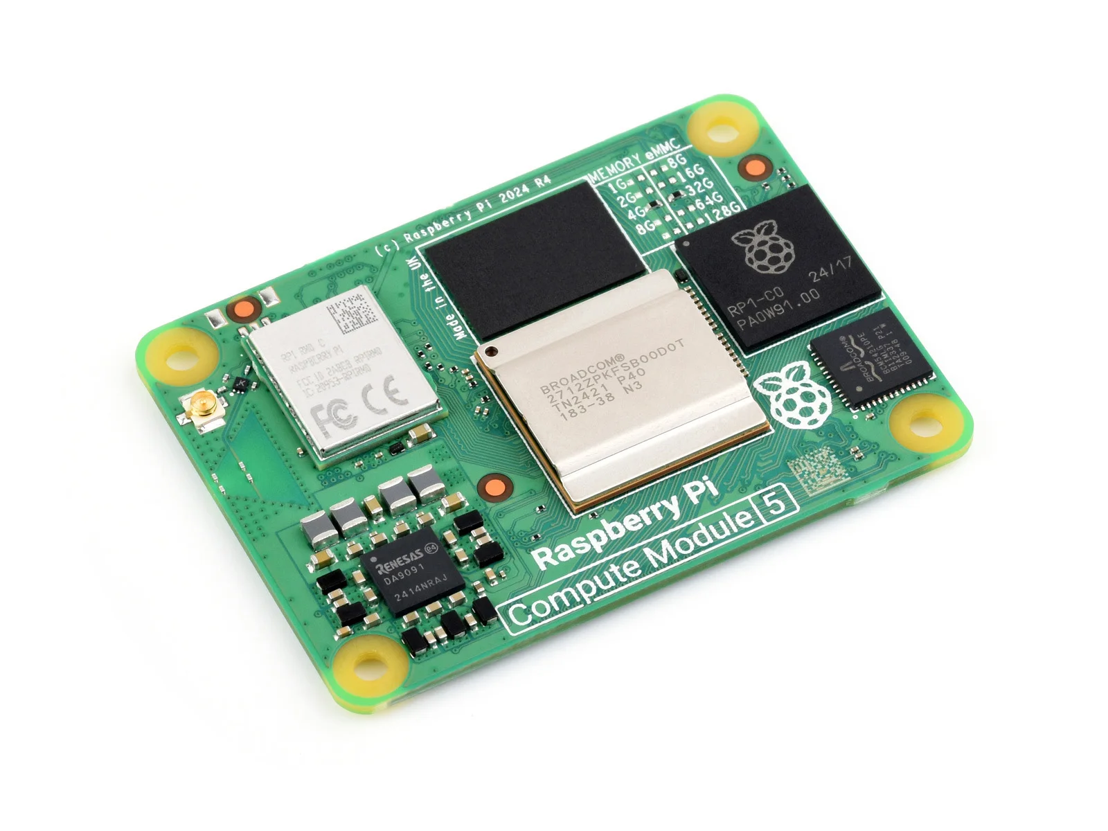 وحدة حساب Raspberry Pi 5، توفر قوة Raspberry Pi 5 في عامل الشكل المدمج، خيارات لذاكرة الوصول العشوائي / eMMC / اللاسلكي