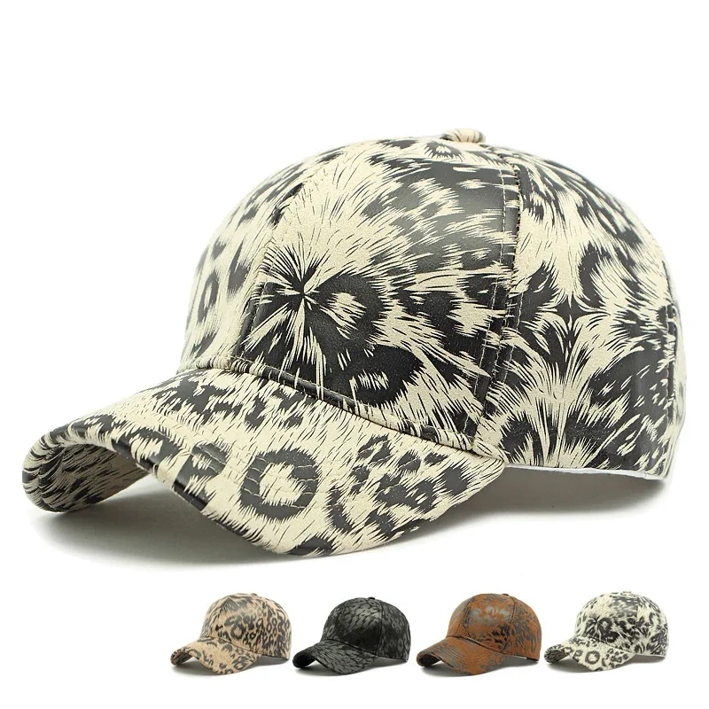 Berretto da baseball in cotone lavato vintage con stampa leopardata beige Donna Hip Hop Coda di cavallo Panini disordinati Cappelli sportivi da esterno Accessori per uomo