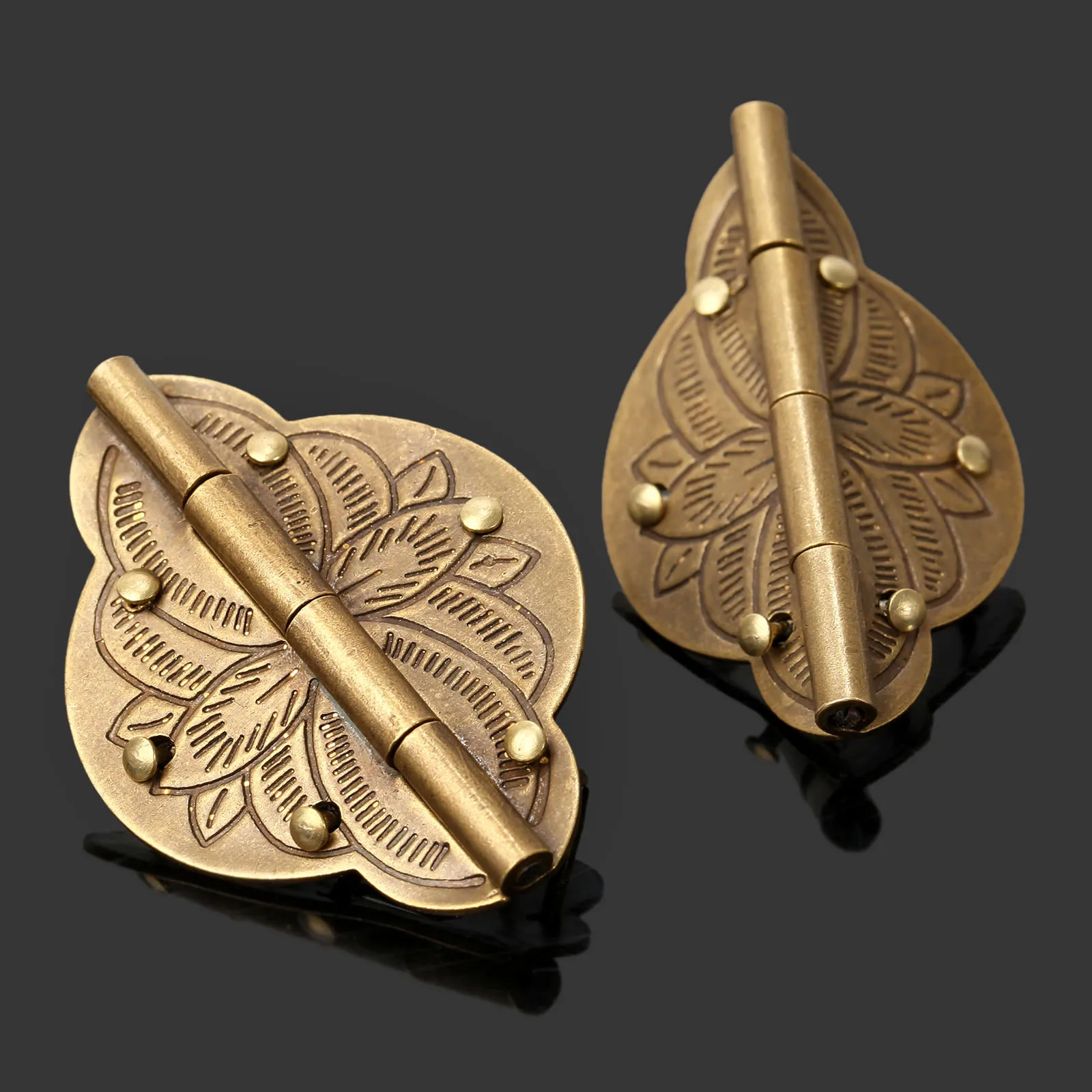 2Pcs Brass Hinges Wooden Jewelry Box Cabinet Cupboard Door Embossed Decorative Hinge Retro Vintage Chinese Furniture Hardware