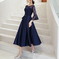 Customized O-neck Half Flare Sleeve Prom Dresses Lace Slim Waist Elegant Pleated Formal Dress 2024 Solid Medium To Long Evening