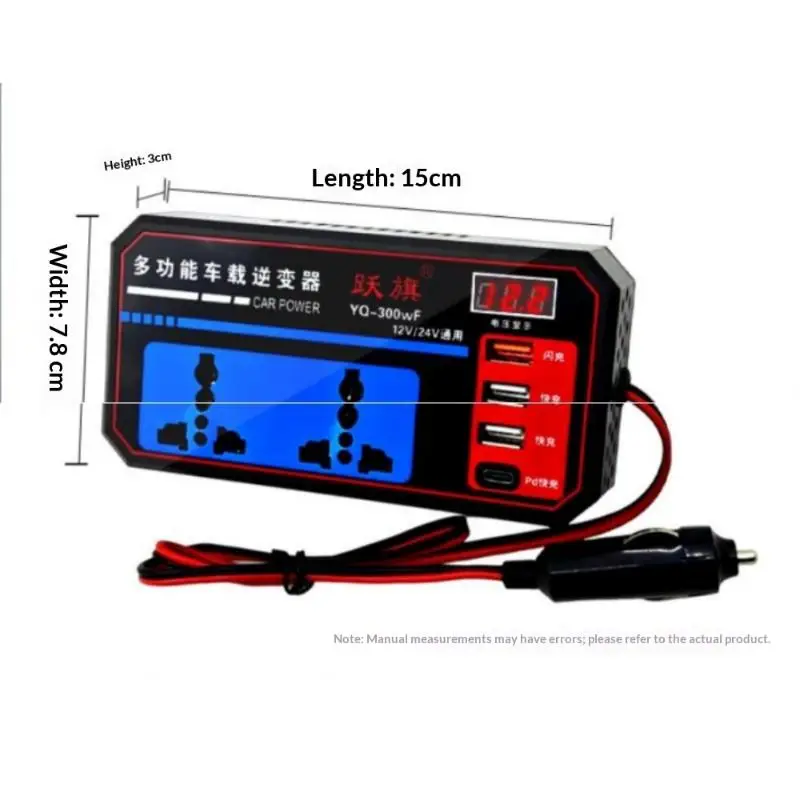 

Auto Power Inverter 12V 24V to 110V 220V 3 USB Ports Portable Adapter for Emergency Use