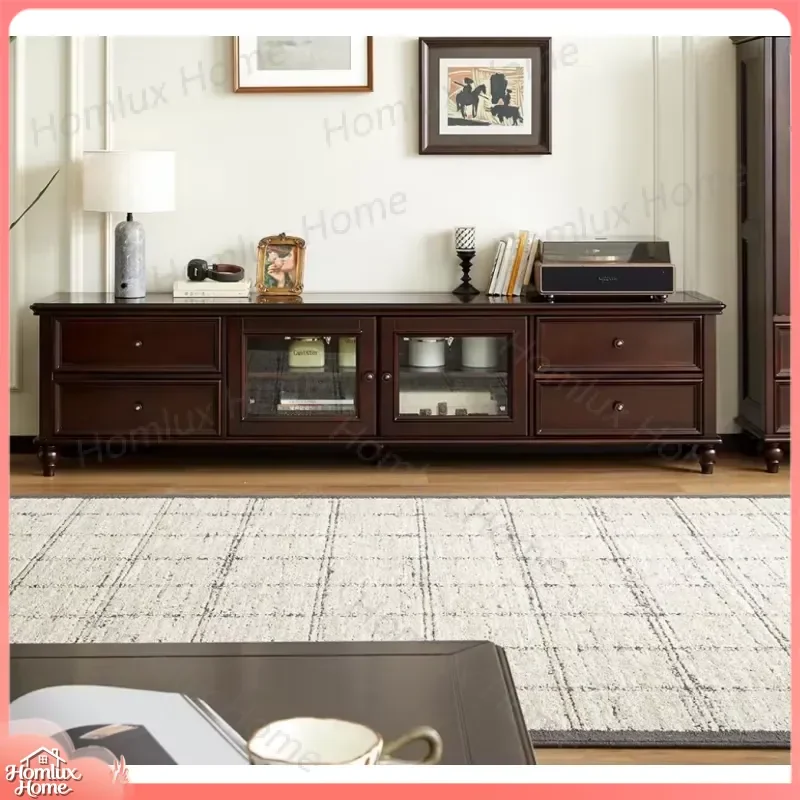 Vintage Solid Wood TV Stand with Full-Size Drawers for Living Room Bedroom Storage Furniture Modern Rustic Entertainment