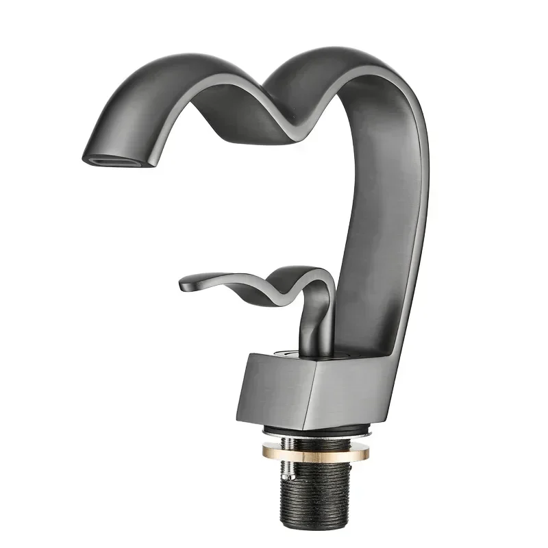 

Light luxury bathroom cabinet, creative art brushed gold gun gray waterfall all copper under the counter basin basin hot