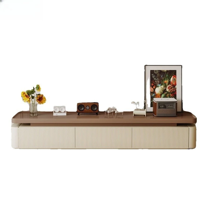 

Coffee table TV cabinet combination, light luxury cream style, retro square TV cabinet