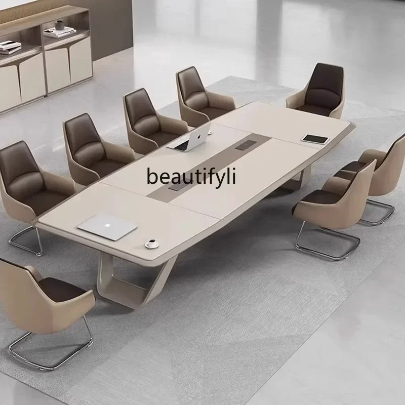 LJYLight luxury paint conference table large desk workbench meeting room negotiation chair combination