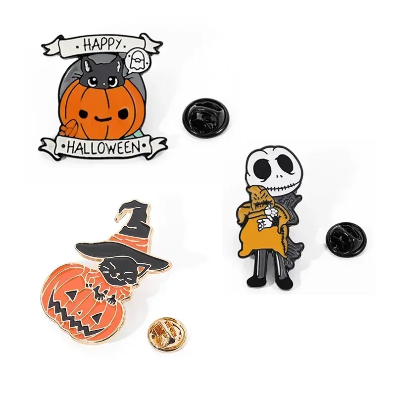 Halloween Series Punk Series Enamel Brooch Christmas Scare Cute Pumpkin Head Metal Badge Bag Clothes Lapel Pins Gift Souvenir