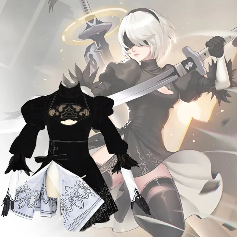 

Anime No. 2 Type 2B Cosplay Costume Game YoRHa NieR JK Uniform Automata 2B Dress NieR Eyemask Gloves Stocks Halloween Party
