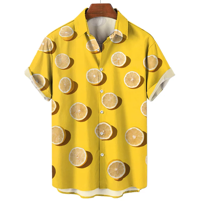 Fashion 3D Print Lemon Orange Fruit Shirt For Men Summer Lapel Short Sleeves Casual Male Clothing Button Shirts Hawaiian Blouse