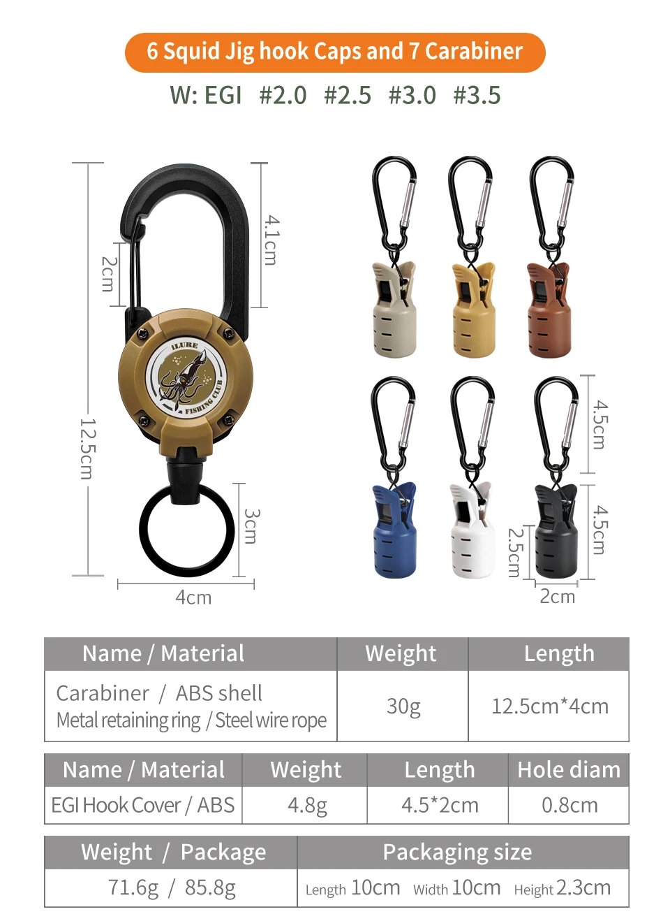 Tintenfisch Jig Köder Protector Kit 6 stücke einziehbare Octopus Egi Haken decken Tintenfisch Regenschirm Köder Kappe mit Karabiner Angel gerät – Detail 6