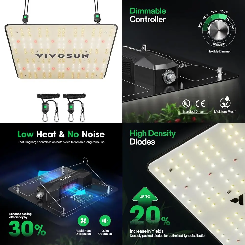 

VIVOSUN VS1000 LED Grow Light with Full Spectrum Diodes & Sosen Driver Dimmable Lights Sunlike for Indoor Plants Seedling Veg an