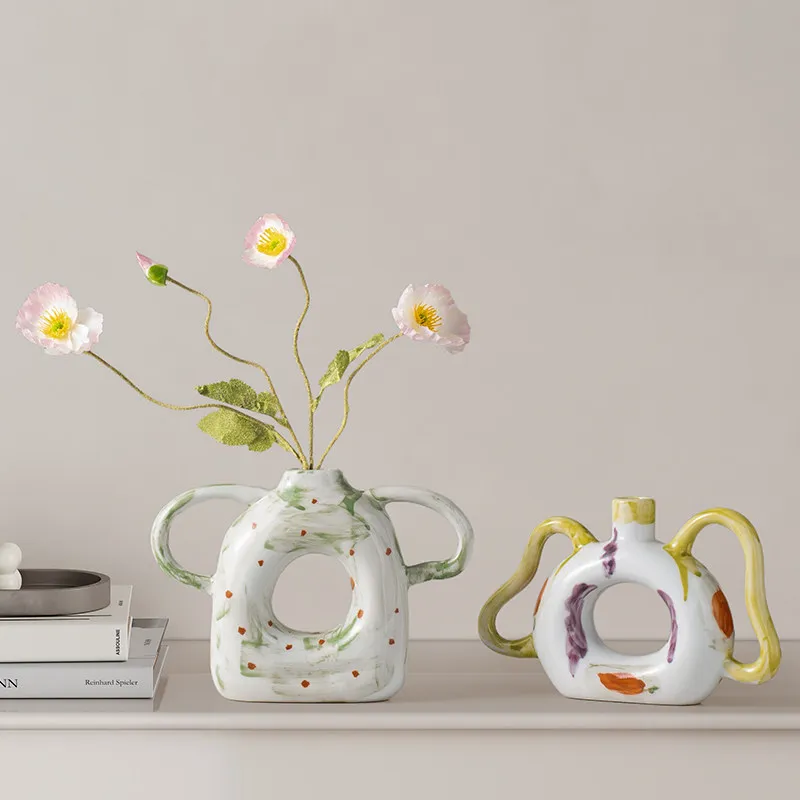 Creamy Ceramic Vase for Room Entryway Table Desktop Flower Arrangement Centerpiece for Dining Table Coffee Table Home Decor