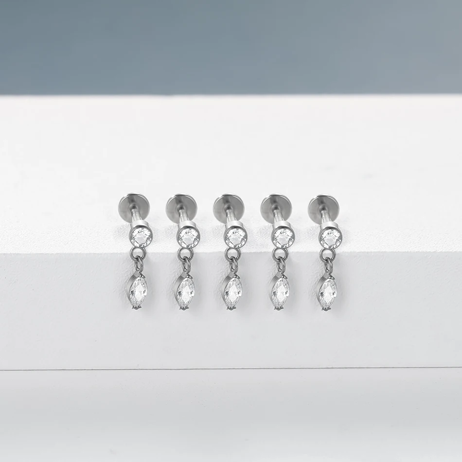 1PC Titanium 16G Crown Pendant CZ Labret Stud Lip Rings Zircon Paved Cartilage Tragus PIERC Earrings Helix Piercings Jewelry