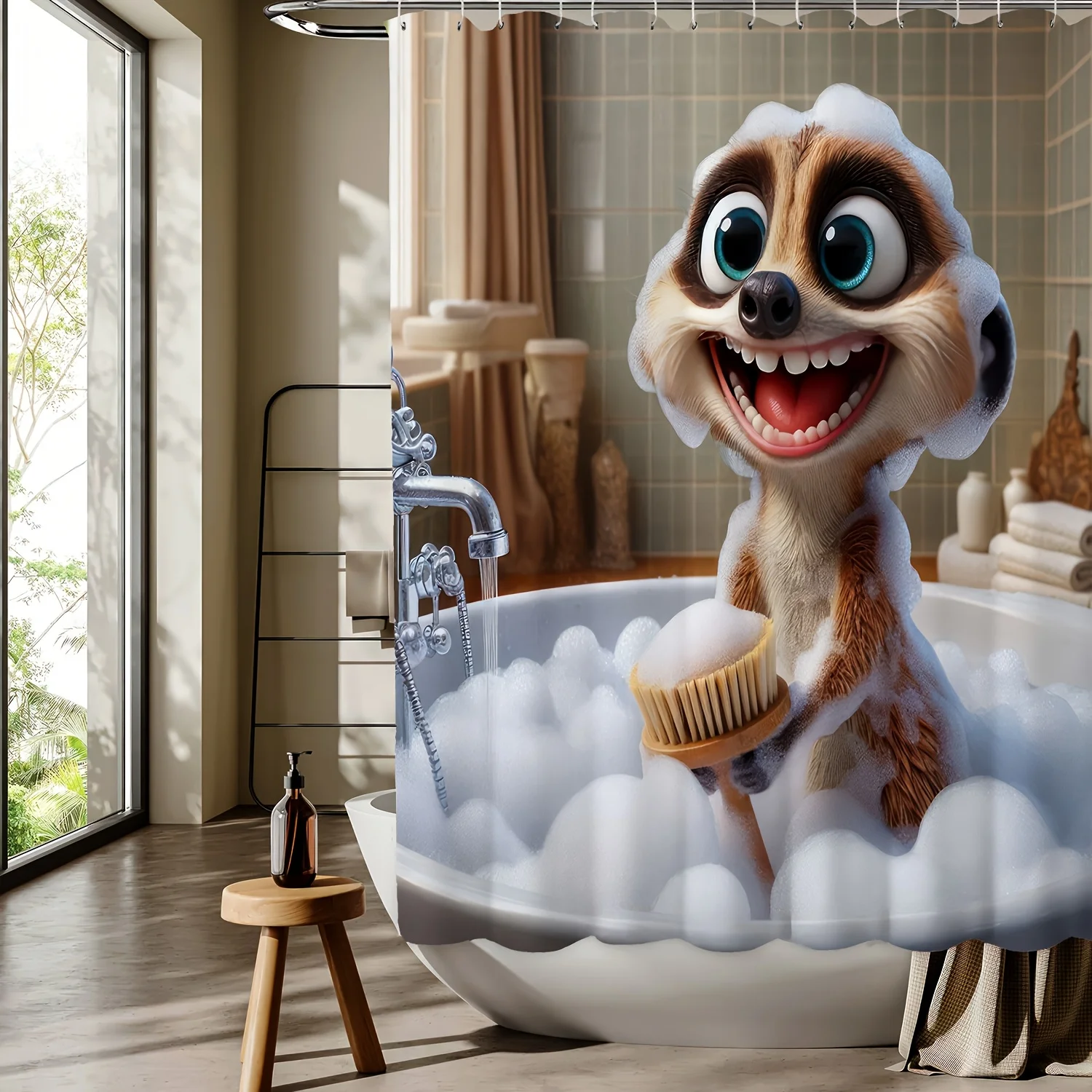 

Adorable Meerkat Waterproof Shower Curtain - Funny Bath Time Design, Anti-Mold, Easy to Clean, Durable Fabric for Bathroom Decor