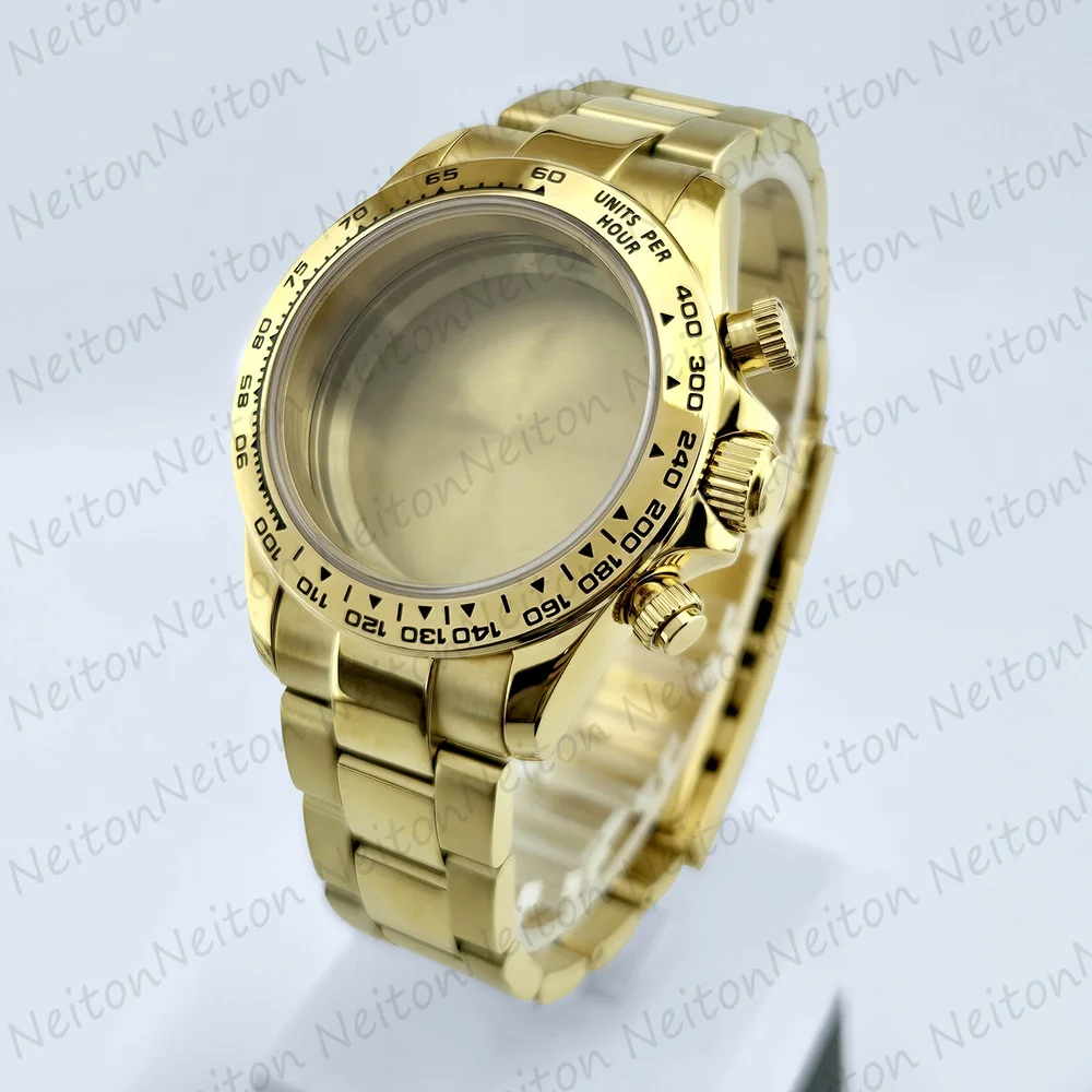 NEITON VK63 39mm Watch Case Silver/Gold With Strap Solid Stainless Steel For VK63 Watches Automatic Movement Accessory Parts image 3