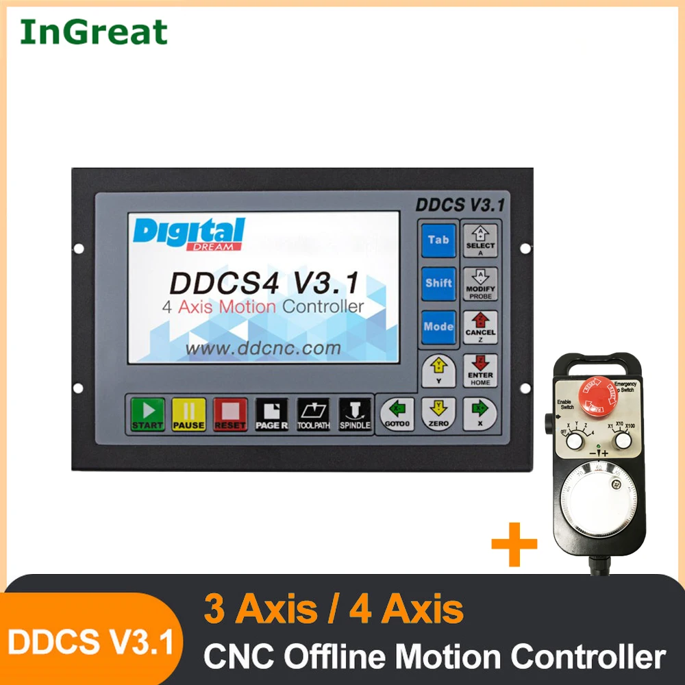 DDCSV3.1 3,4 Axis 5-Inch USB CNC Offline Motion Controller G Code 500KHz Standalone for Stepper Servo Motor& Emergency Stop MPG