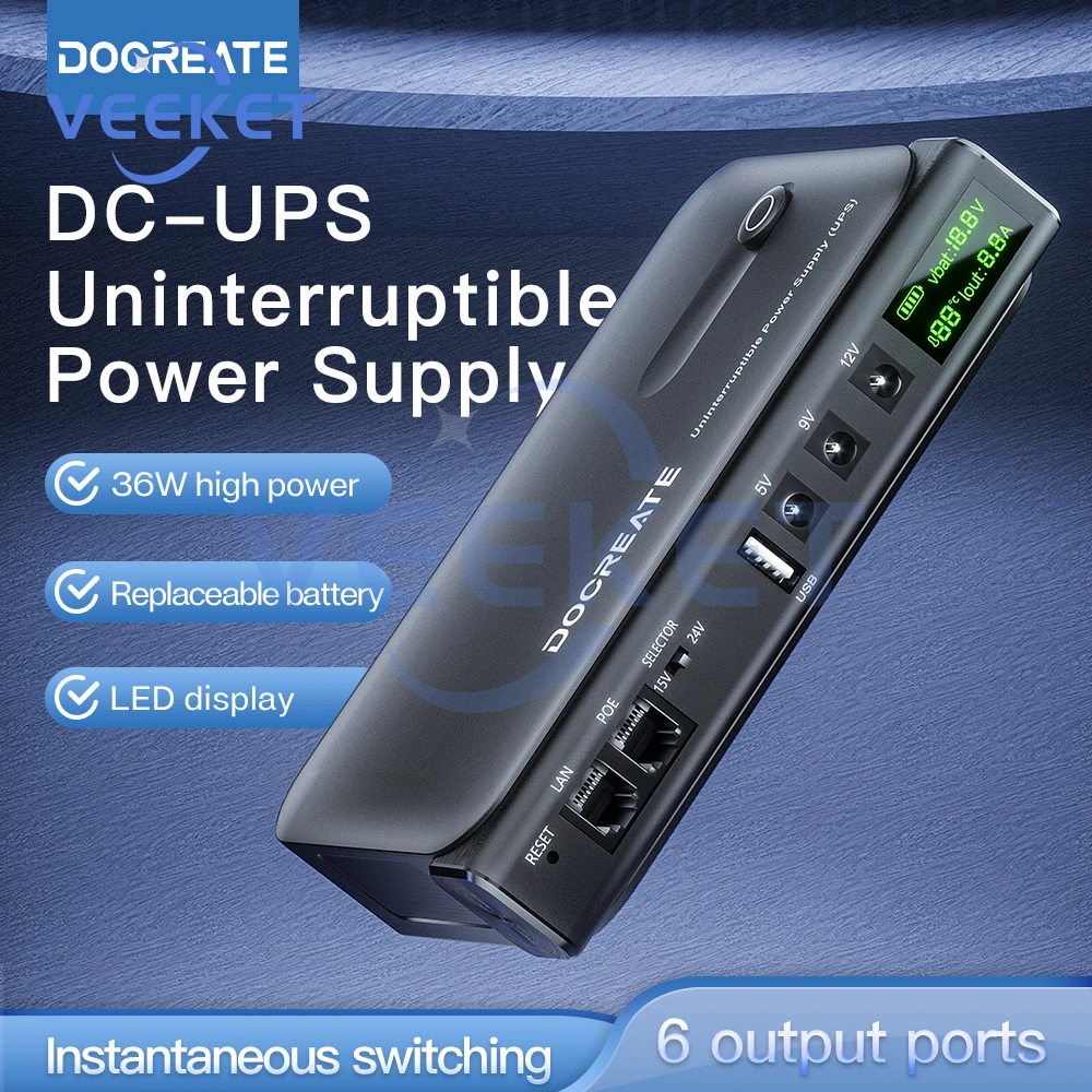

DC1036L 36W Digital Display UPS Uninterruptible Power Supply Anti-Reverse Connection 18650 Battery MultiVoltage Output