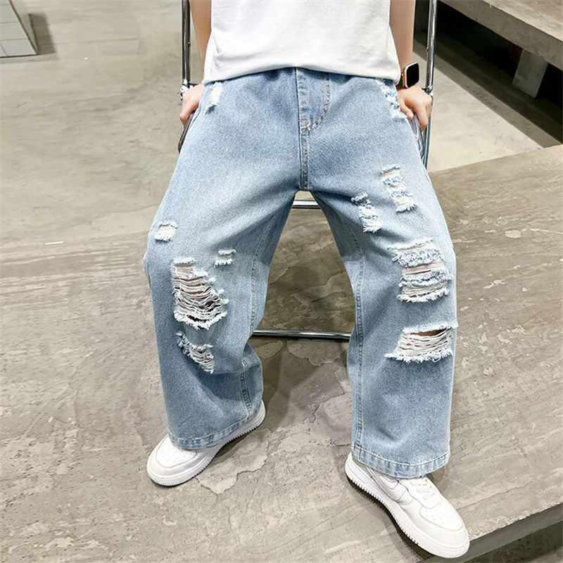 

Boys Jean Pants Long Trousers Denim 2024 Hole Spring Autumn Baby's Kids Teenagers High Quality School Children's Clothing