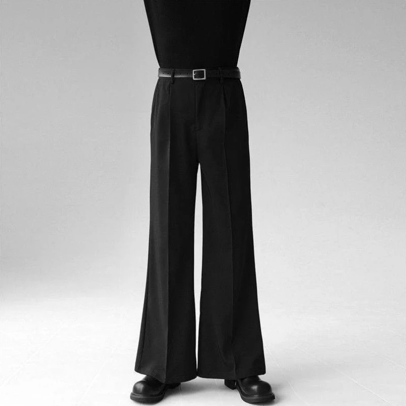 Men's Summer Thin Micro Flare Dress Pants Solid Color Loose Casual Trousers Black Business Suit Pants with Drape Effect