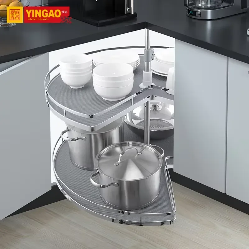 Magic Corner Kitchen Cabinet Storage Basket Rotating Shelf Organizer for Blind Corner Space Saving Pull Out Wire Rack