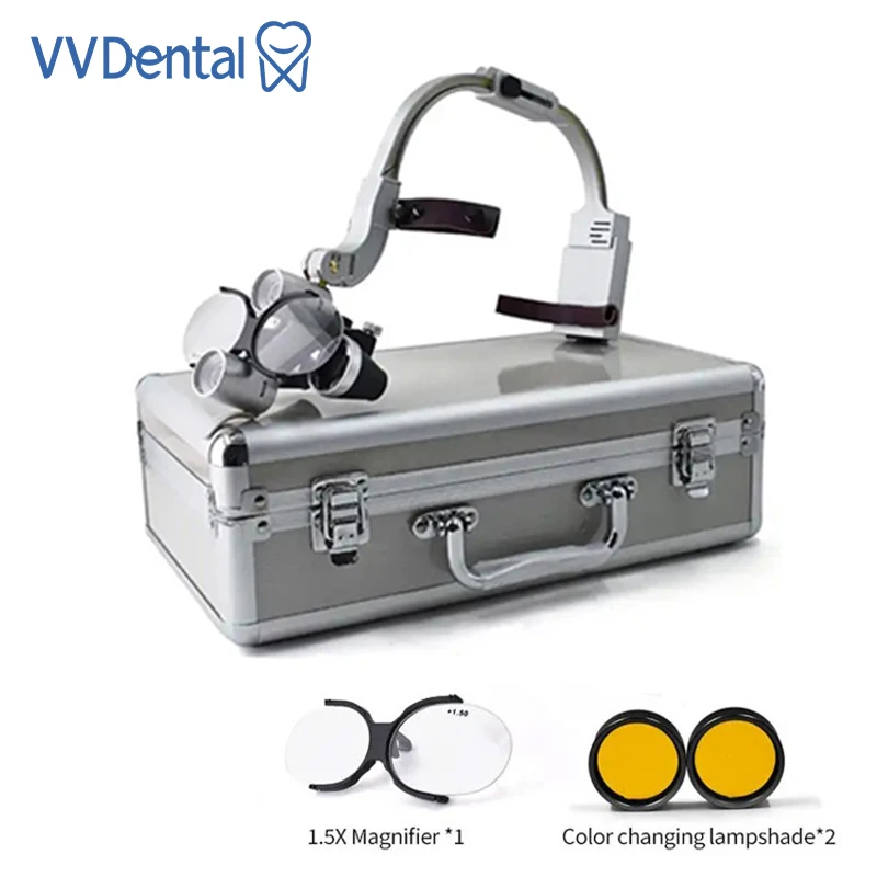 

VVDental стоматологический светодиодный головной светильник для увеличения бинокулярные лупы 2,5X 3,5X стоматологический хирургический налобный фонарь стоматологическая лупа