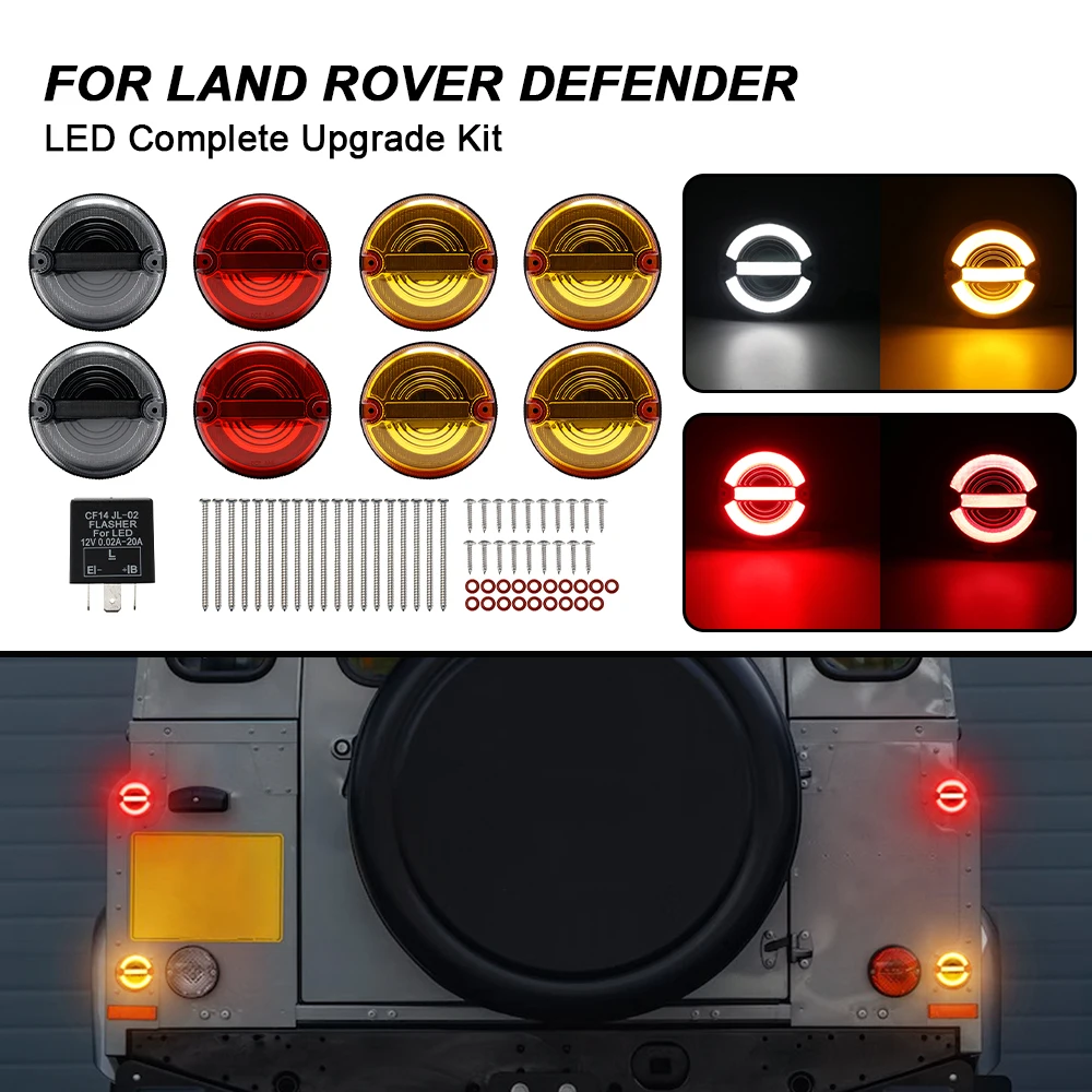 8PCS LED Upgraded Complete Kits For Land Rover Defender 90 110 130 L316 1995-2016 F&R Turn Signal Position Tail Brake Stop Light