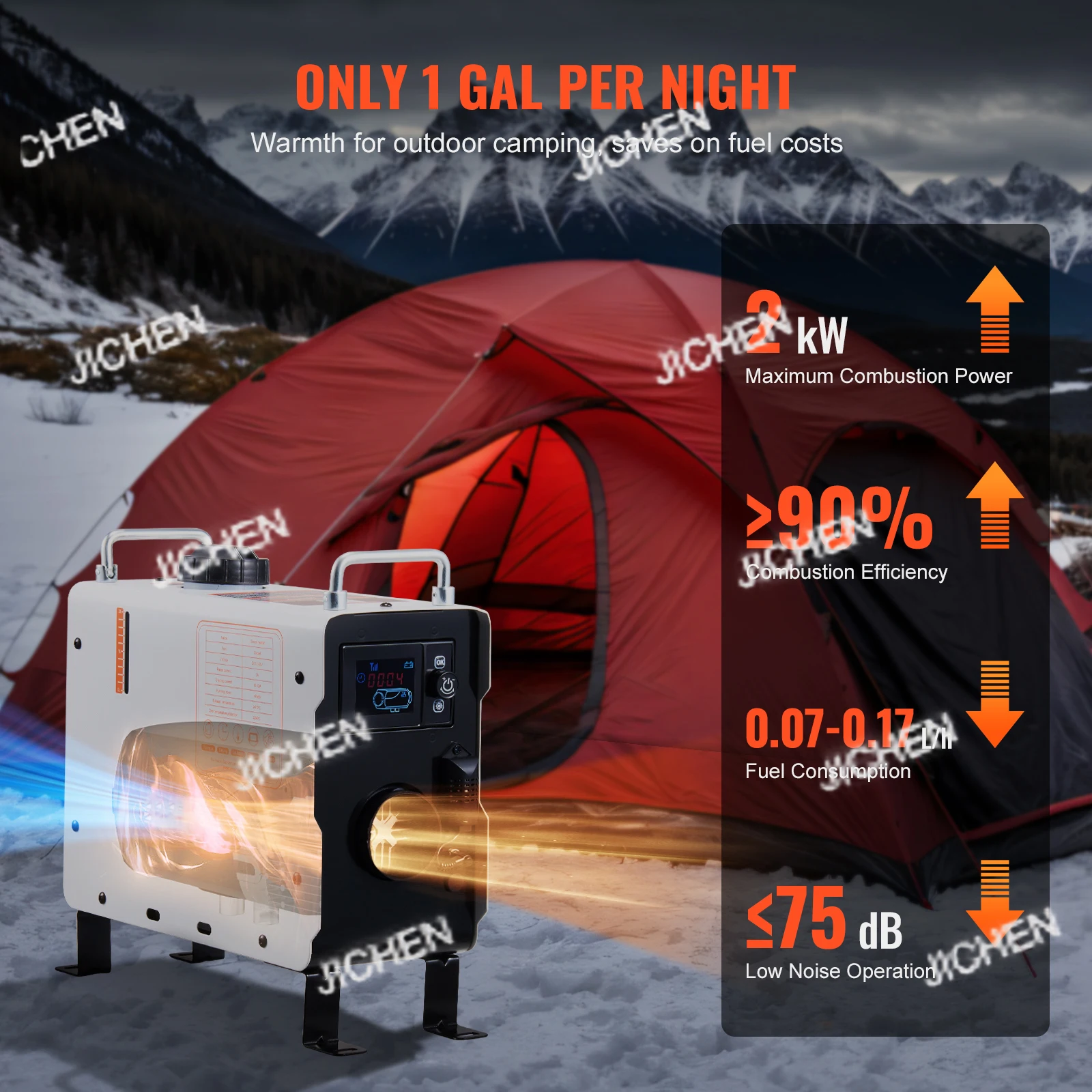 سخان ديزل 2 كيلو وات 12 فولت/24 فولت الكل في واحد سخان هواء ديزل مع شاشة عرض للتحكم عن بعد إنذار CO للمركبة والخارجية