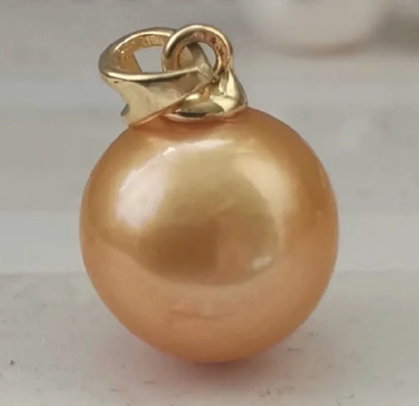 HUGE GENUINE 12-13MM SOUTH SEA GOLDEN PEARL PENDANT 14K YELLOW GOLD